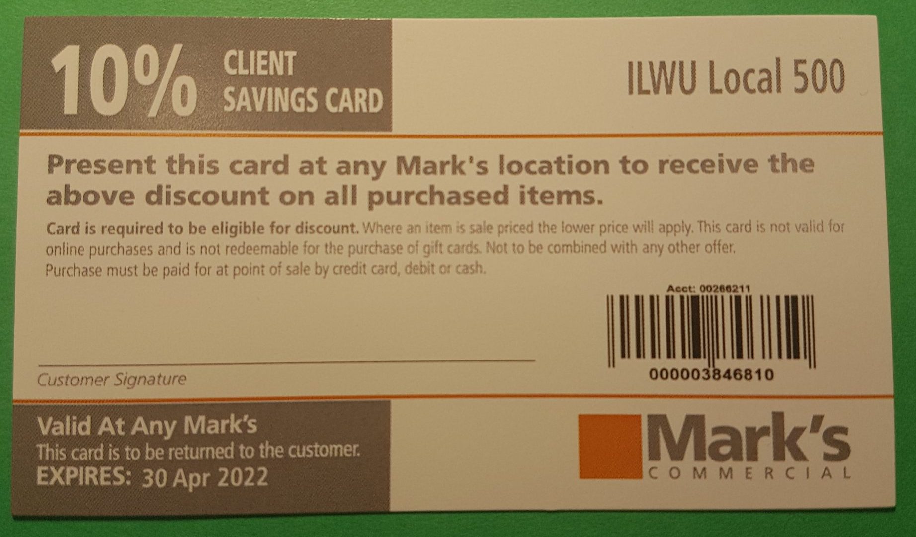 Mark's Discount Card