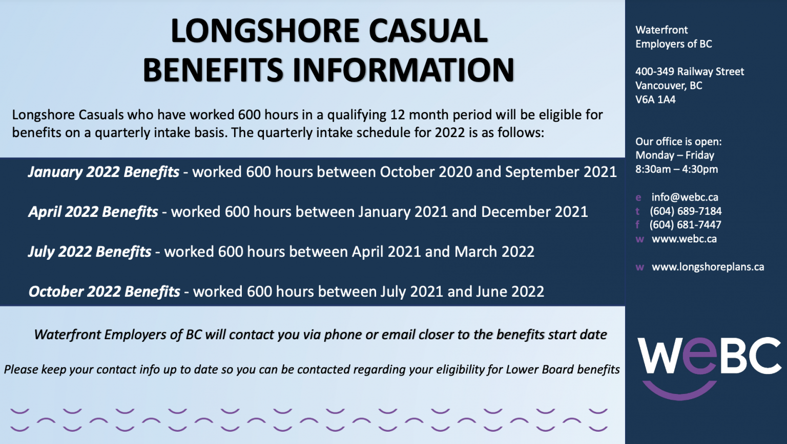 CASUAL BENEFITS INFORMATION ILWU Local 500